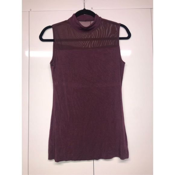 Bailey 44 Rem Tank Maroon Purple Highneck Shirt, Mesh Sheer Neck, Size Small - Picture 1 of 7
